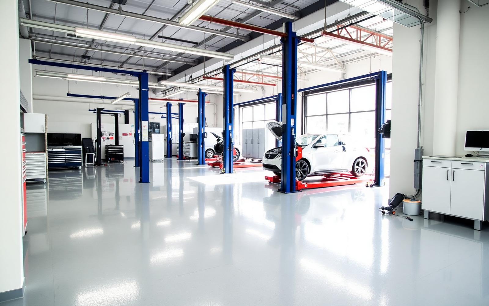 Clean modern car workshop interior in Singapore
